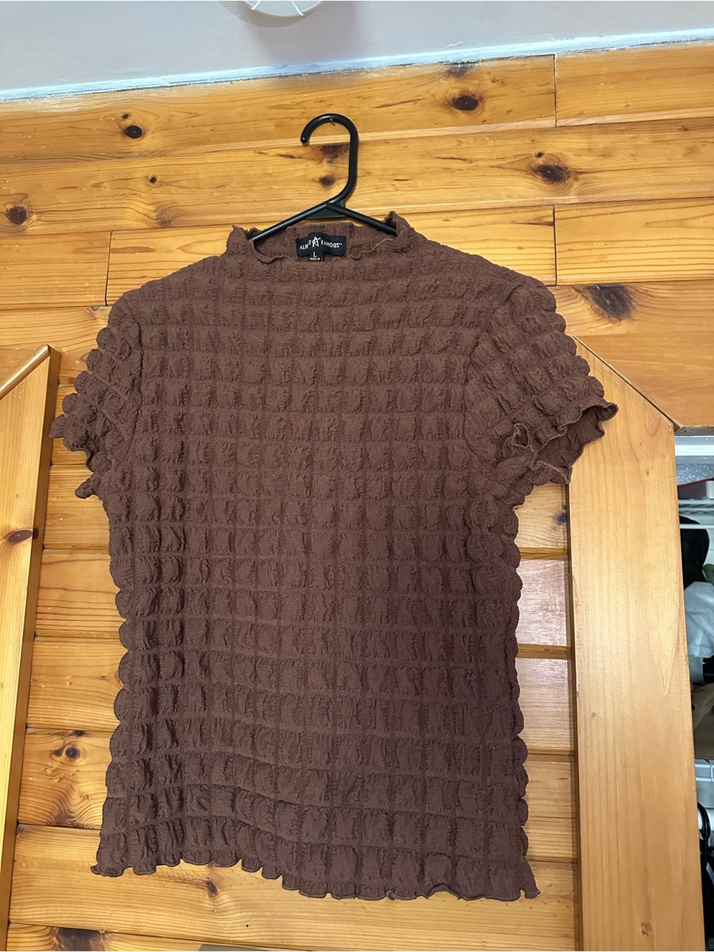 Chocolate Brown Waffle Short Sleeve Top